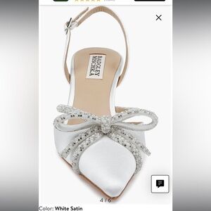 Badgley Mischka Angelina Slingback Pointed Toe Kitten Heel Pump -white Satin 9.5